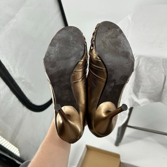 VTG y2k Women's Summer Bronze Gold Steve Madden Donatela Stiletto Heels Sz 6.5M - Picture 9 of 9